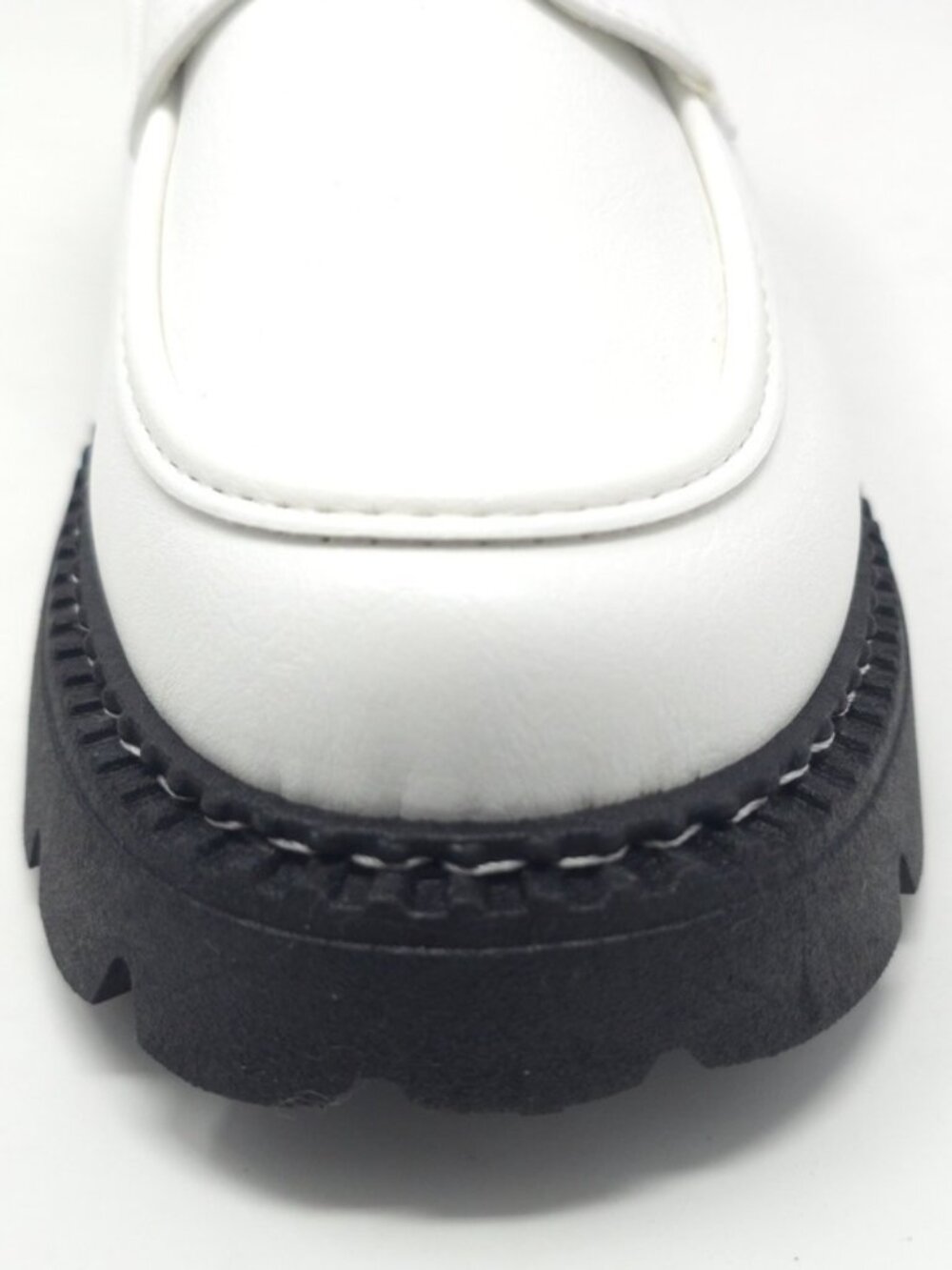 White Patent Brogue Lace up Faux Leather Loafers Chunky Black Lug Sole Oxfords - Picture 6 of 9